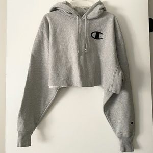 Grey Champion Crop Top Hoodie